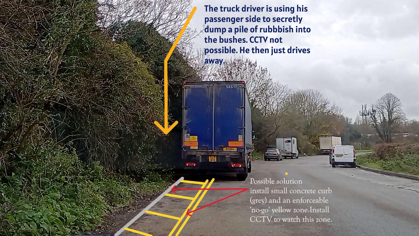 buildup of trash at the layby, a mini landfill