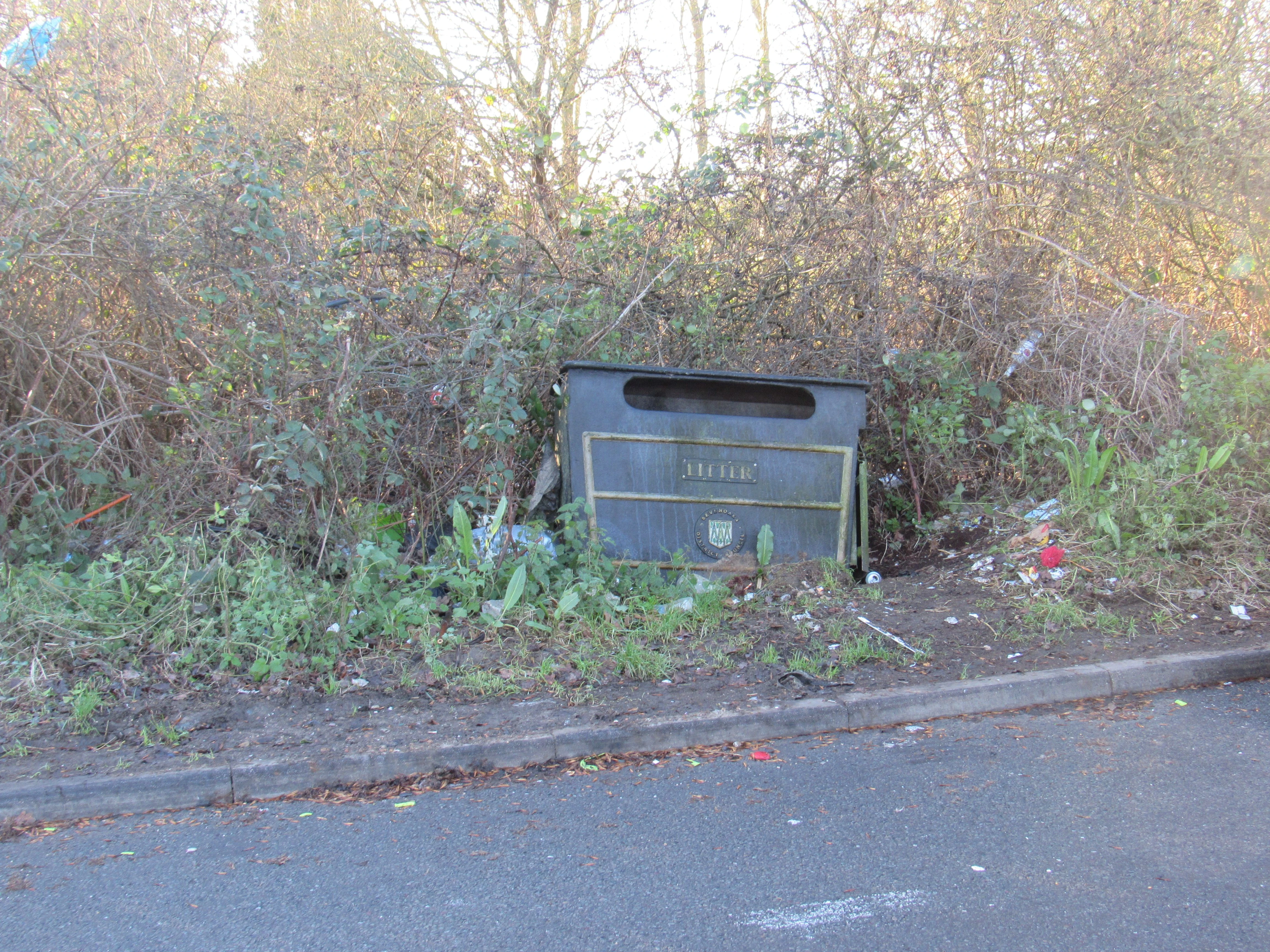 a photo of an old bin at a layby in Tunbridge Wells