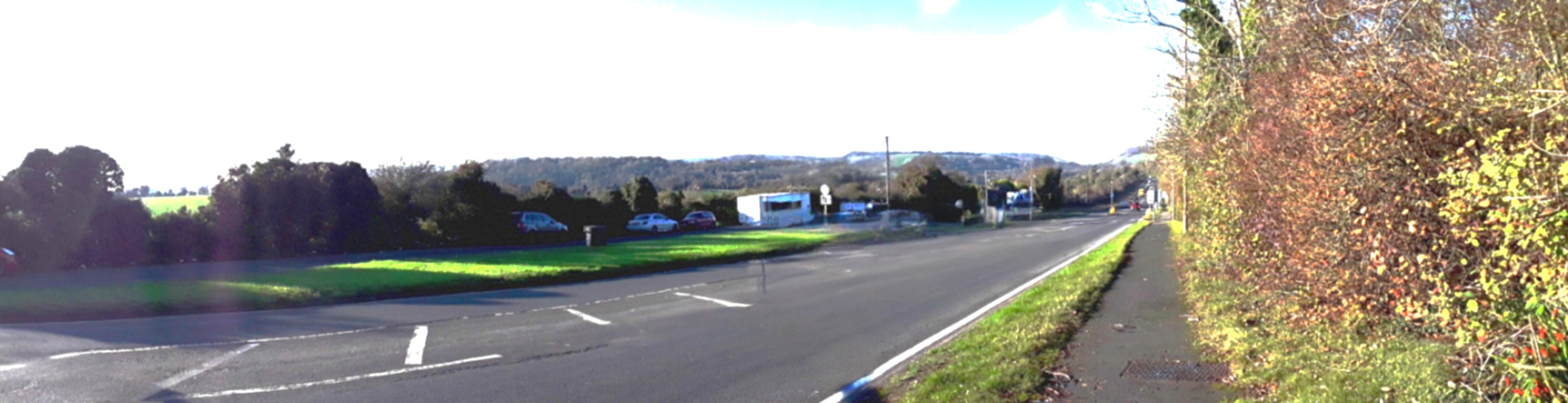 a wide angle shot of the layby on West Kingsdown road